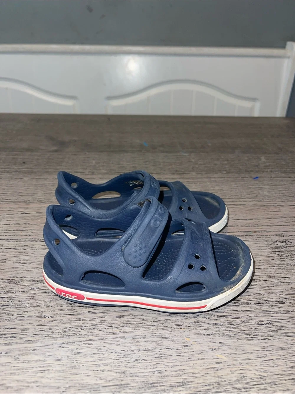 CROCS Crocband II Sandal Size 7C Navy Blue Red White‎ Adjustable Gladiator